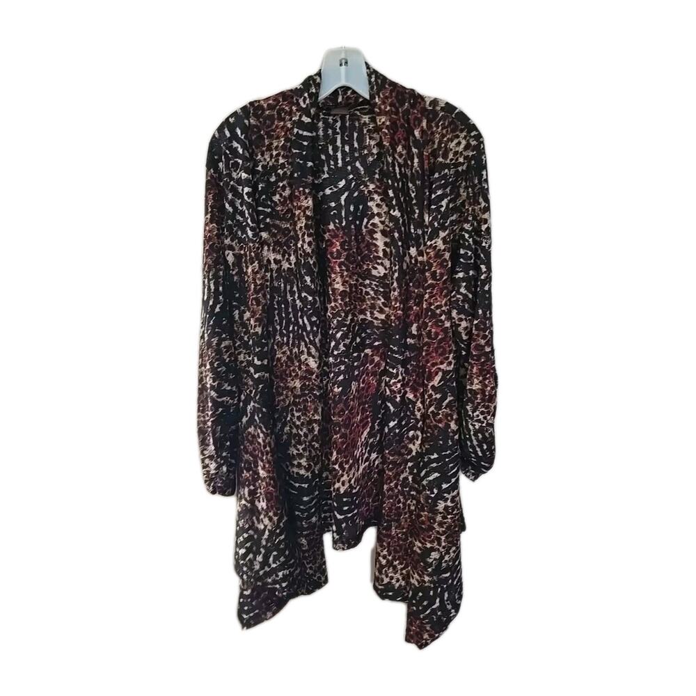 Multiples Burgundy Leopard Print Open Front Cardigan Sweater Womans Size Large